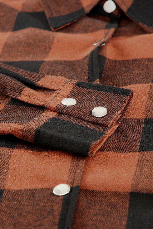 Turn-Down Collar Plaid Shirt Coat